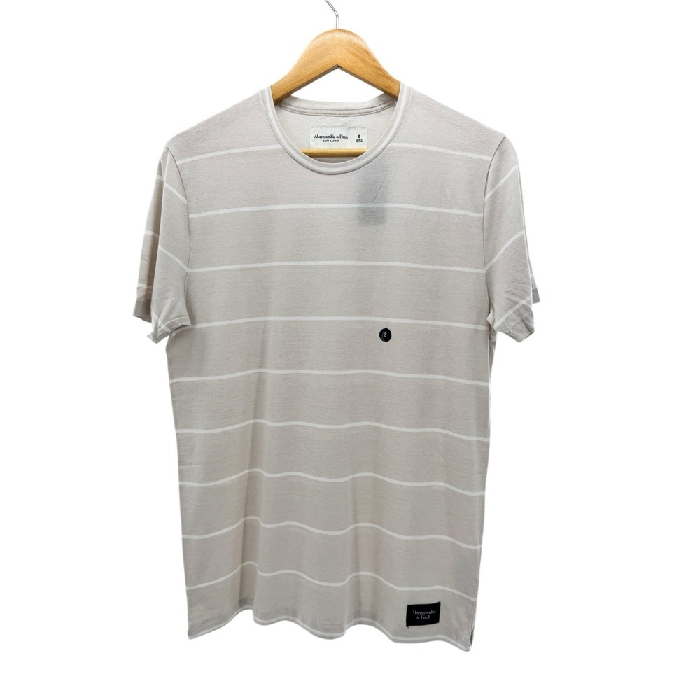 NWT‎ Abercrombie Fitch Soft AF Tee Beige Cream Stripe Crew Shirt Men's Small